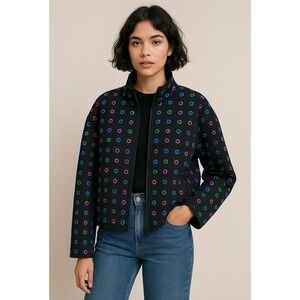 Carlisle Womens Jacket Sz 12 Black Multicolor Gourmet Hole Full Zip Modern Prep